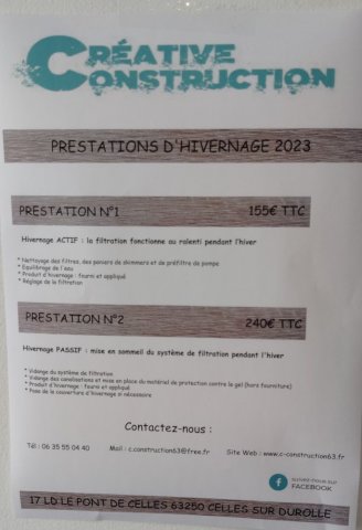 Prestations d'hivernage 2023. N'hésitez pas à nous contacter